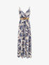 Robe longue évasée imprimé arabesques stylisés - Marine - 1