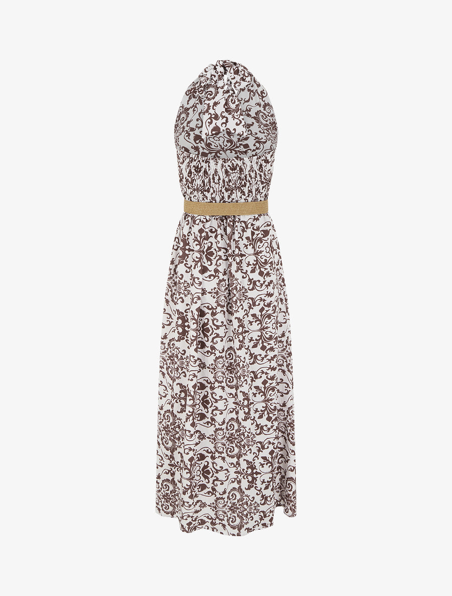 Robe longue dos nu à imprimé arabesque - Marron - 2