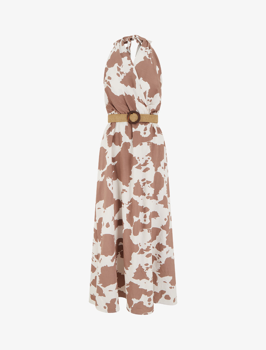 Robe longue dos nu à imprimé vache - Taupe - 1