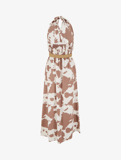 Robe longue dos nu à imprimé vache - Taupe - 2