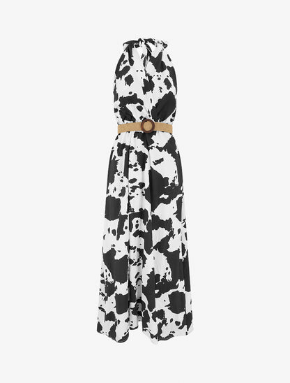 Robe longue dos nu à imprimé vache - Noir - 1