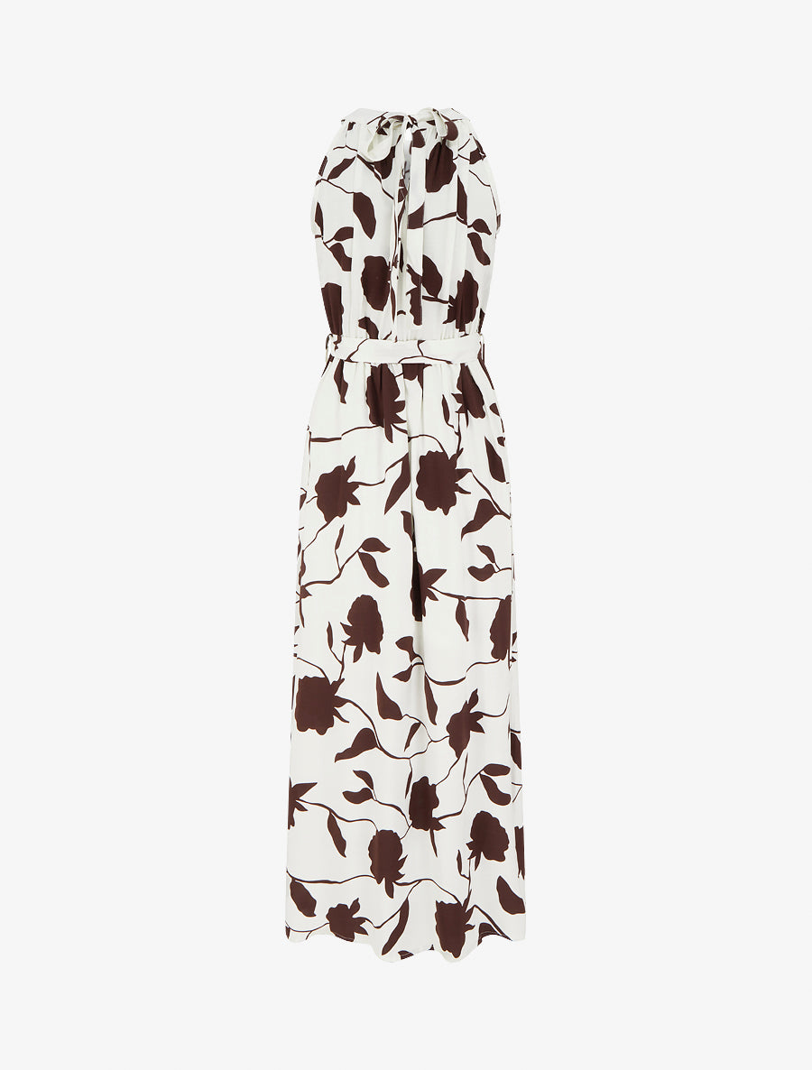 Robe longue élastiquée imprimé floral - Marron - 2