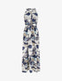 Robe longue élastiquée imprimé feuillage - Marine - 1
