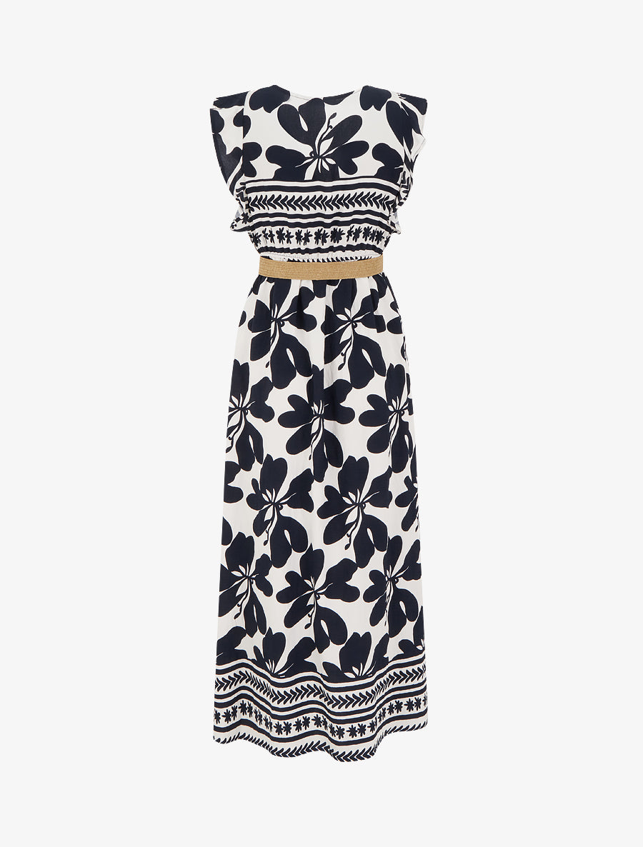 Robe longue imprimé grandes fleurs à col cache-coeur - Marine - 2