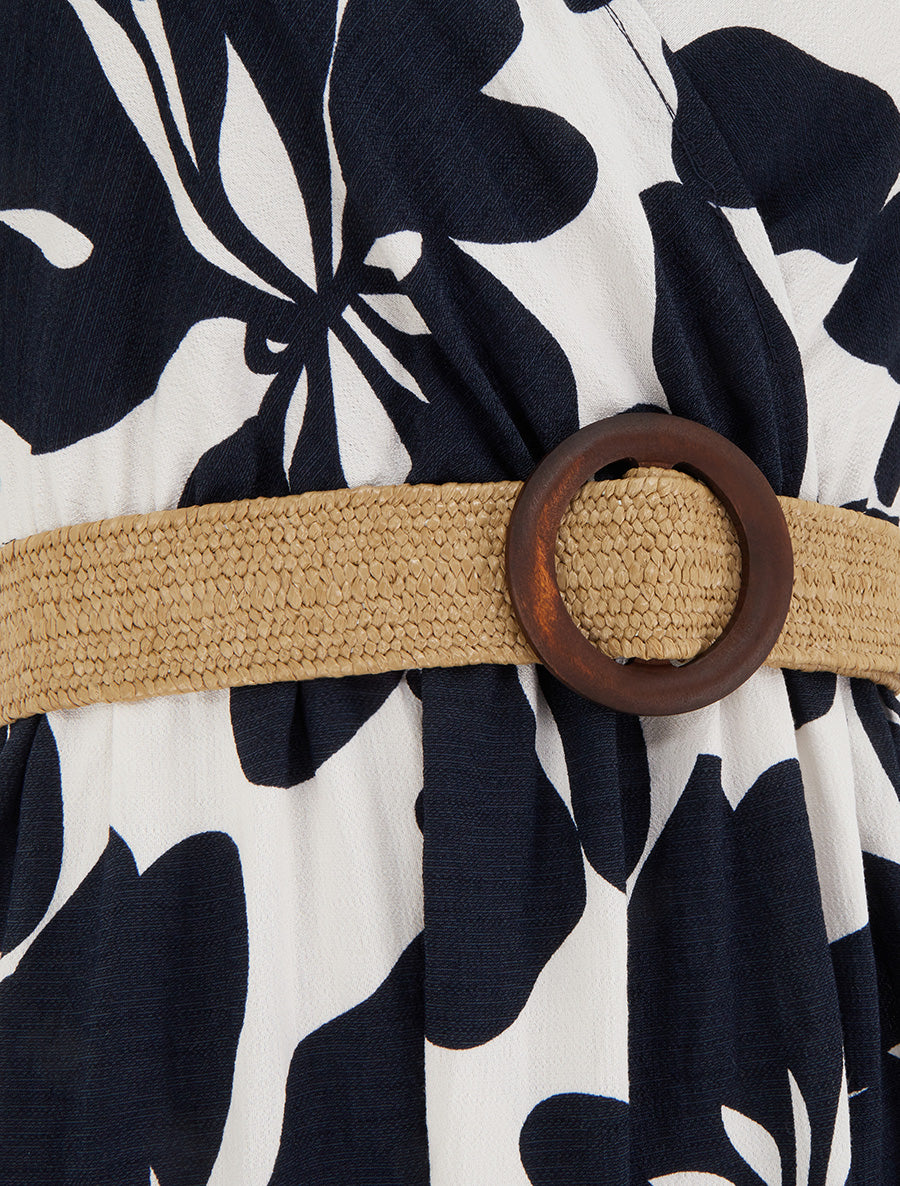 Robe longue imprimé grandes fleurs à col cache-coeur - Marine - 3