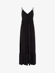 Robe longue unie à taille en dentelle - Noir - 1