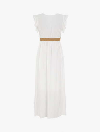 Robe longue unie à col cache-coeur - Blanc - 2