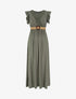 Robe longue unie à col cache-coeur - Kaki - 1