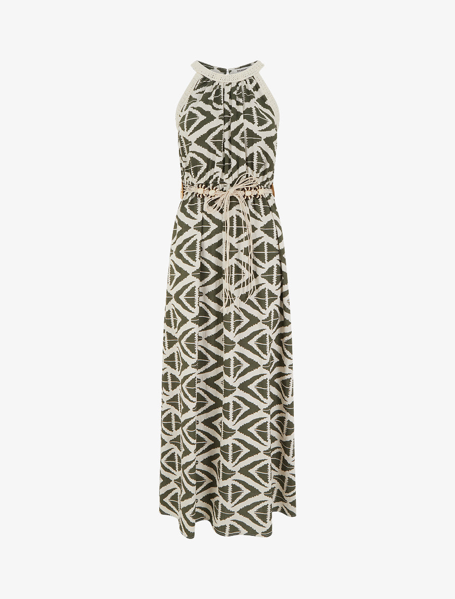 Robe longue à col américain imprimé graphique - Kaki - 1