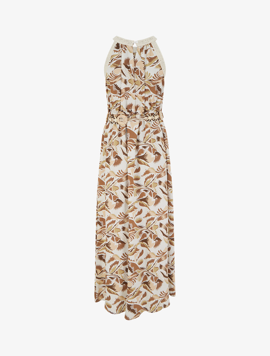 Robe longue à col américain imprimé fantaisie - Marron - 2