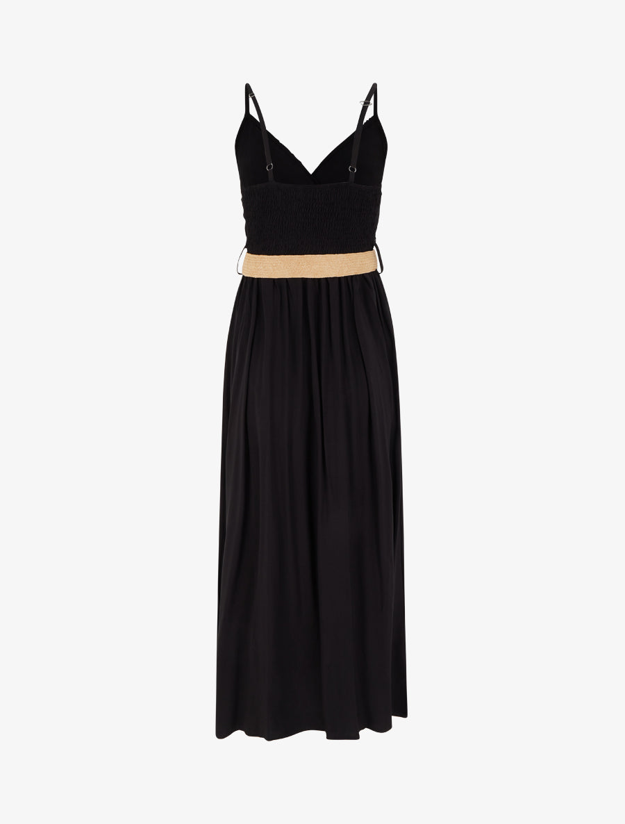 Robe longue unie à buste en dentelle - Noir - 2