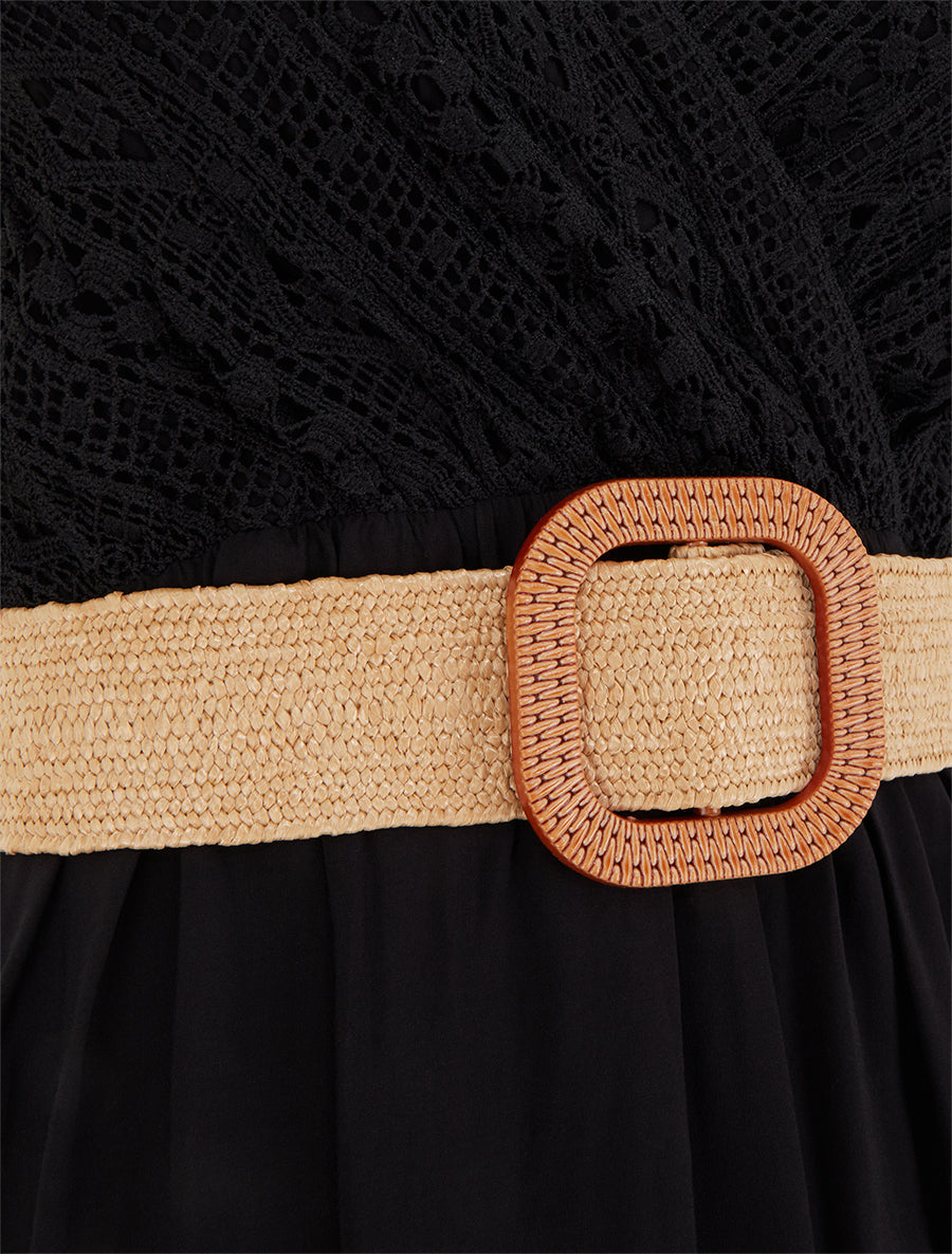 Robe longue unie à buste en dentelle - Noir - 3