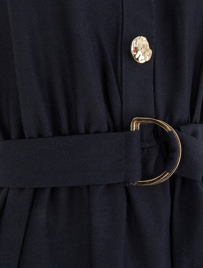 Robe longue unie effet lin - Marine - 3