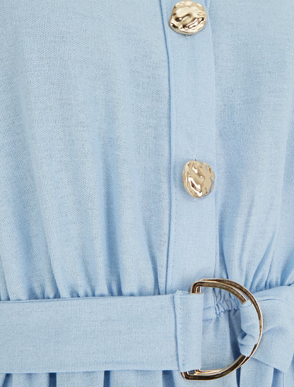 Robe longue unie effet lin - Bleu ciel - 3