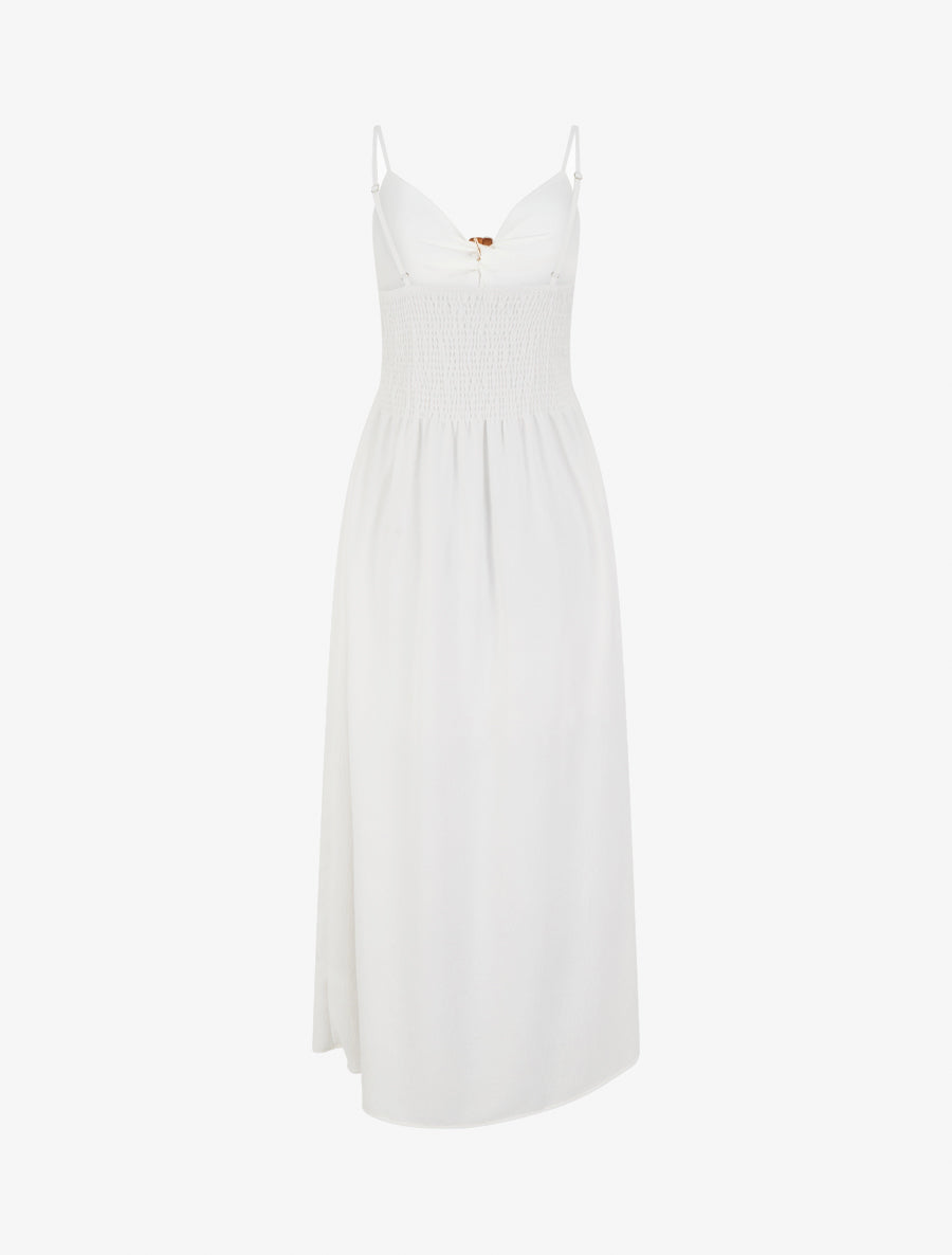 Robe longue unie à col V bijou - Blanc - 2