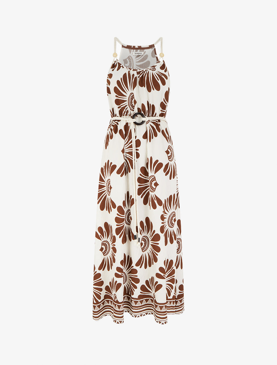 Robe imprimé fantaisie à bretelles en cordelettes - Marron - 1