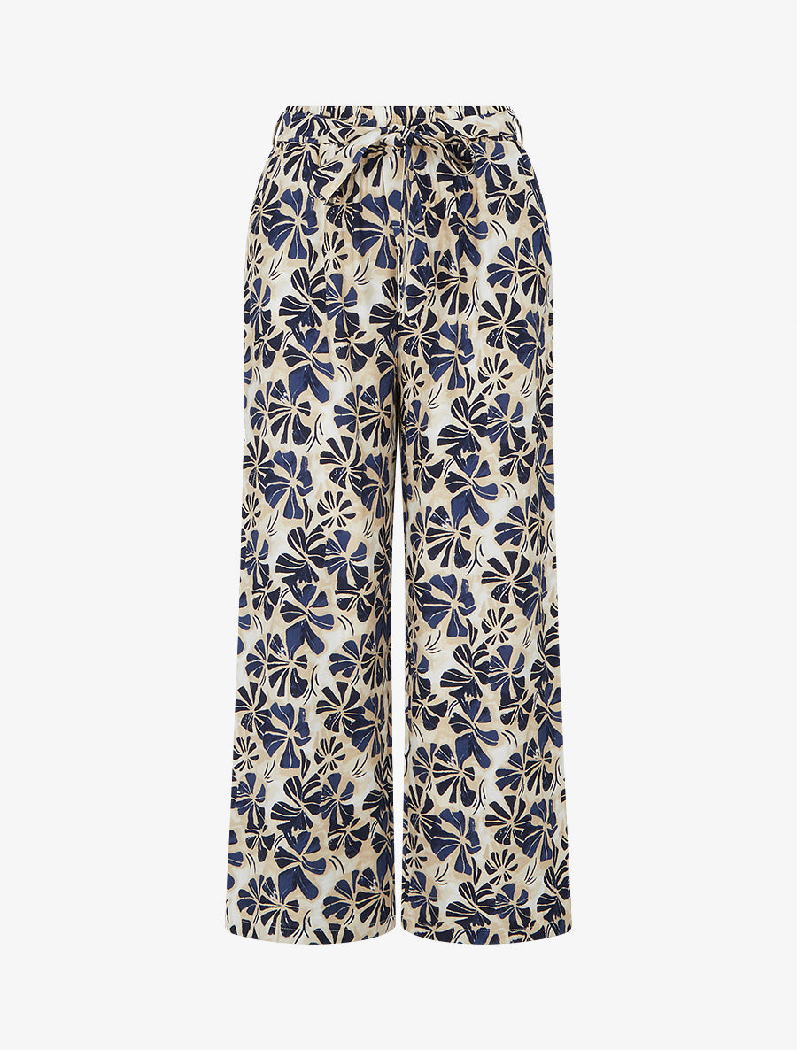 Pantalon élastiqué coupe droite imprimé fleuri - Marine - 1
