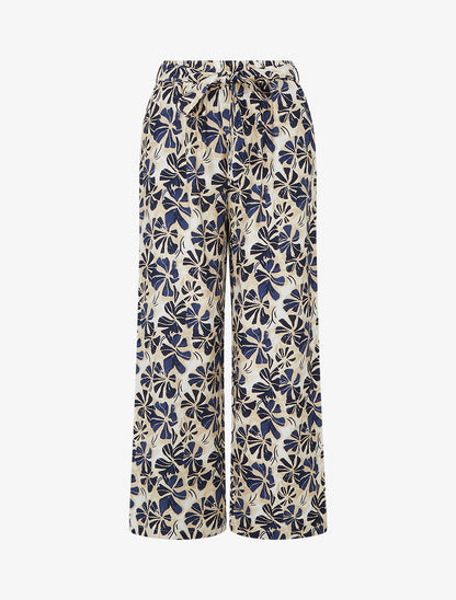 Pantalon élastiqué coupe droite imprimé fleuri - Marine - 1