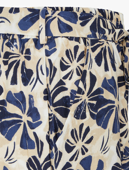 Pantalon élastiqué coupe droite imprimé fleuri - Marine - 3