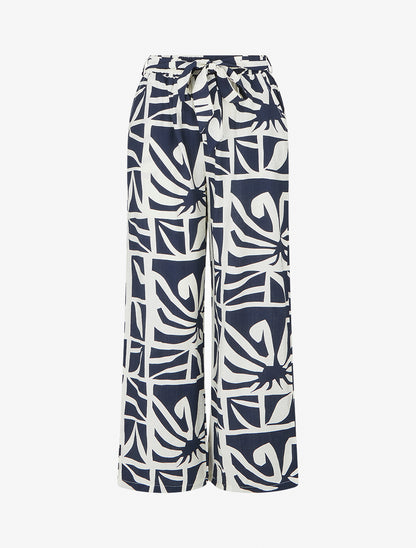 Pantalon élastiqué coupe droite imprimé graphique - Marine - 1