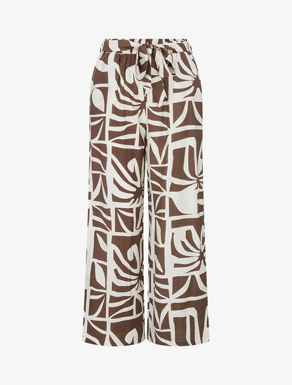 Pantalon élastiqué coupe droite imprimé graphique - Marron - 1