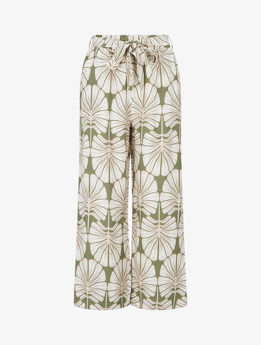 Pantalon élastiqué coupe droite imprimé tropical - Kaki - 1