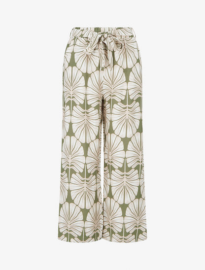 Pantalon élastiqué coupe droite imprimé tropical - Kaki - 1