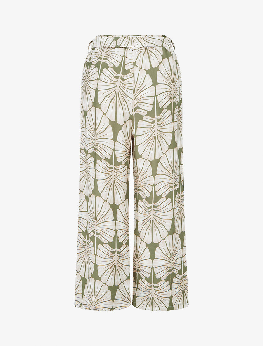 Pantalon élastiqué coupe droite imprimé tropical - Kaki - 2