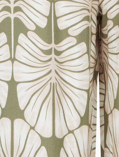 Pantalon élastiqué coupe droite imprimé tropical - Kaki - 3