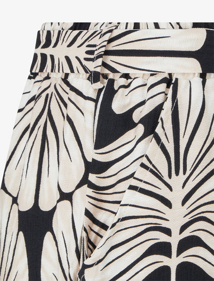 Pantalon élastiqué coupe droite imprimé tropical - Noir - 3