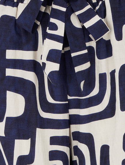 Pantalon élastiqué coupe droite imprimé fantaisie - Marine - 3