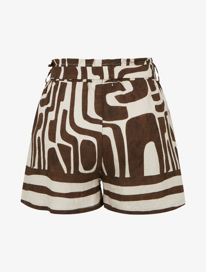 Elastische bedruckte Shorts mit Fantasiemuster - Braun