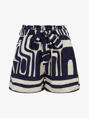 Elastische bedruckte Shorts mit Fantasiemuster - marineblau