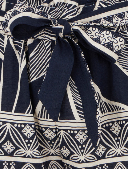 Short droit élastiqué imprimé feuilles stylisées - Marine - 3
