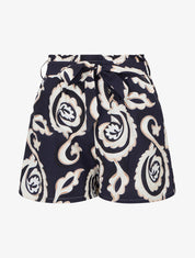 Short droit élastiqué imprimé arabesque - Marine - 1