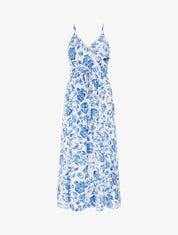 Robe longue à imprimé roses - Bleu - 1