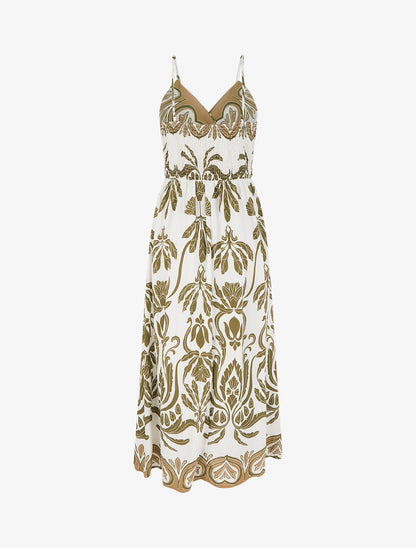 Robe longue à imprimé ikat - Kaki - 2