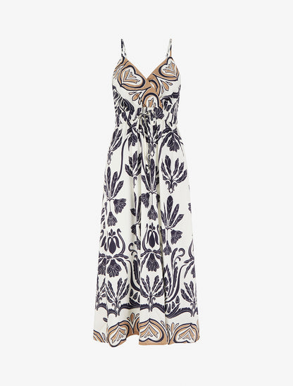 Robe longue à imprimé ikat - Marine - 1