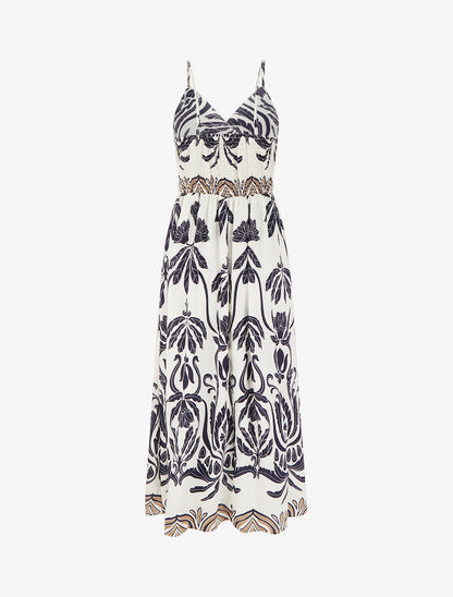 Robe longue à imprimé ikat - Marine - 2