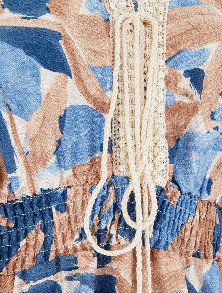 Robe à imprimé stylisé et col en crochet - Bleu - 3