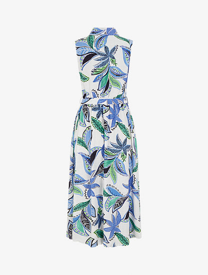 Robe chemise longue à imprimé feuillages - Bleu - 2