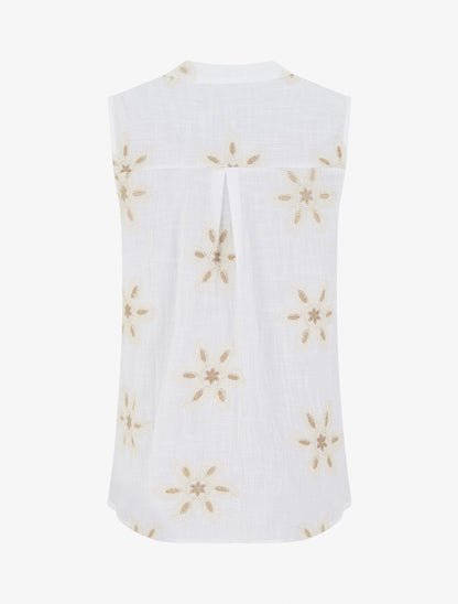 Blouse sans manches à broderies fleuries - Blanc - 2