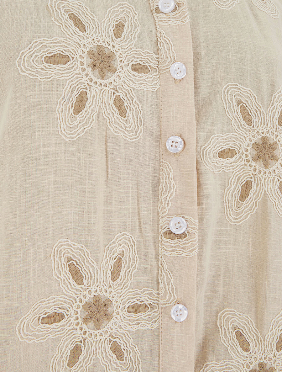 Blouse sans manches à broderies fleuries - Beige - 3