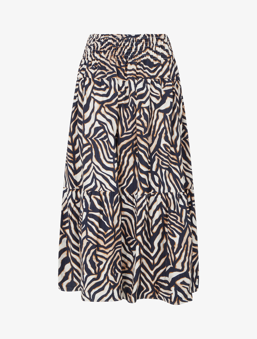 Jupe longue élastiquée graphique stylisé - Marine - 2