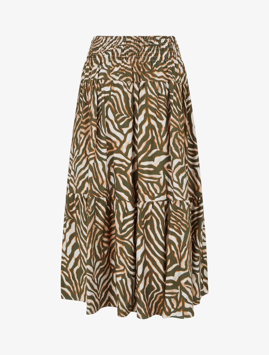 Jupe longue élastiquée graphique stylisé - Kaki - 2