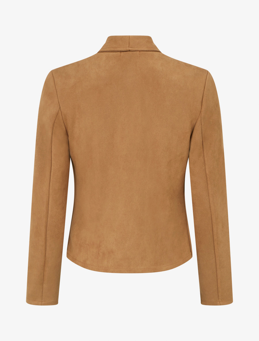 Jacke aus Wildlederimitat mit dekorativen Reißverschlusstaschen - Kamel