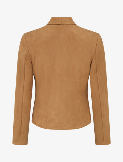 Jacke aus Wildlederimitat mit dekorativen Reißverschlusstaschen - Kamel