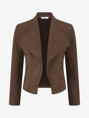 Jacke aus Wildlederimitat mit dekorativen Reißverschlusstaschen - Braun