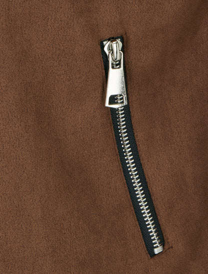 Veste en suédine à poches décoratives zippées - Marron - 3