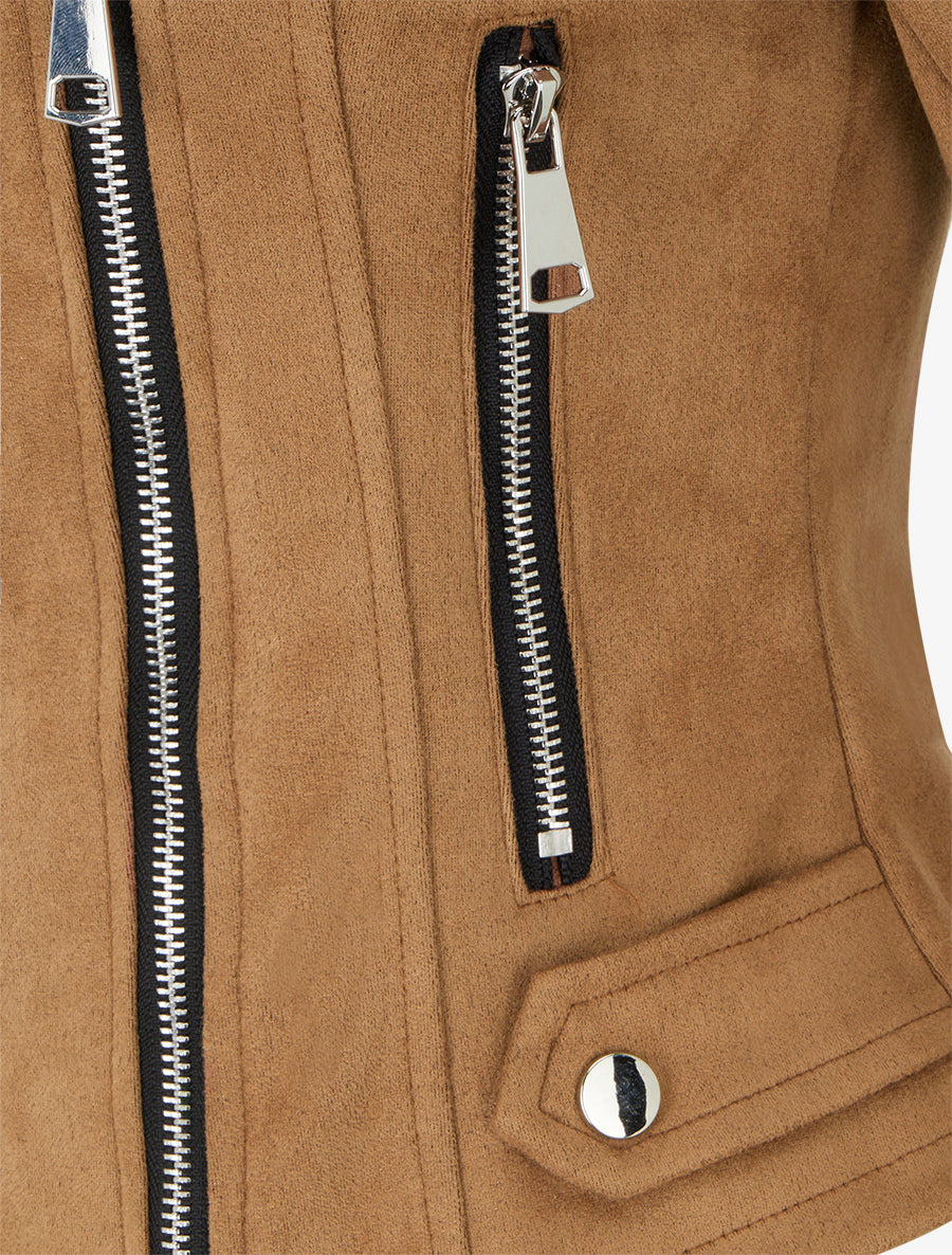 Jacke aus Wildlederimitat mit Reißverschluss - Kamel